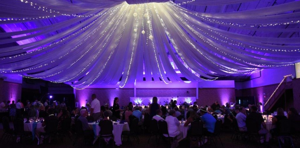 Overview of a reception with guests at their tables